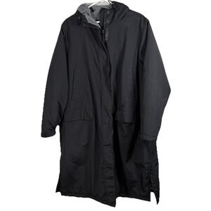 Lands' End Long Stadium Coat Jacket Black Hood Women 2X (20W-22W) Windcheck READ